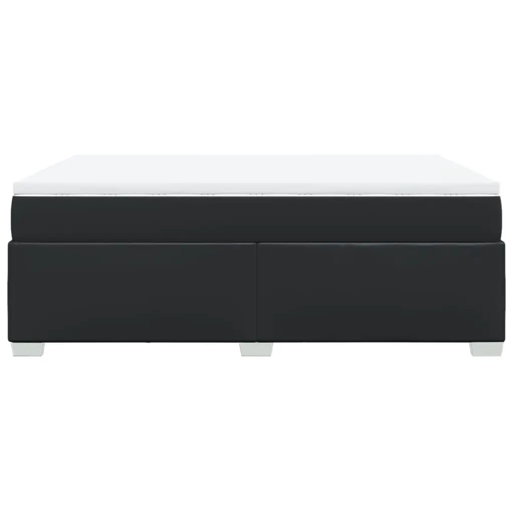 Queen Size Box Spring Bed Black Faux Leather Pocket Spring Mattress with Removable Topper