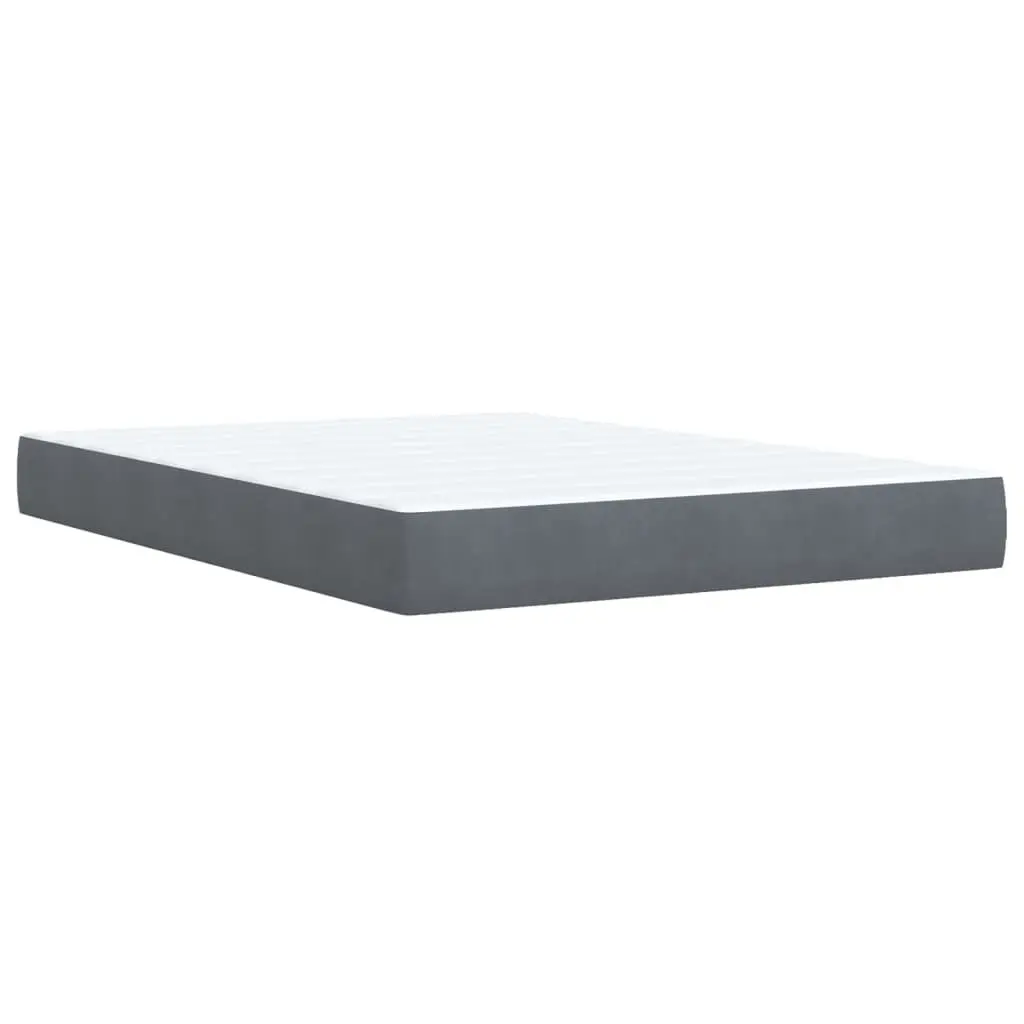 Box Spring Bed Dark Grey Velvet Full Size Pocket Spring Mattress with Removable Topper