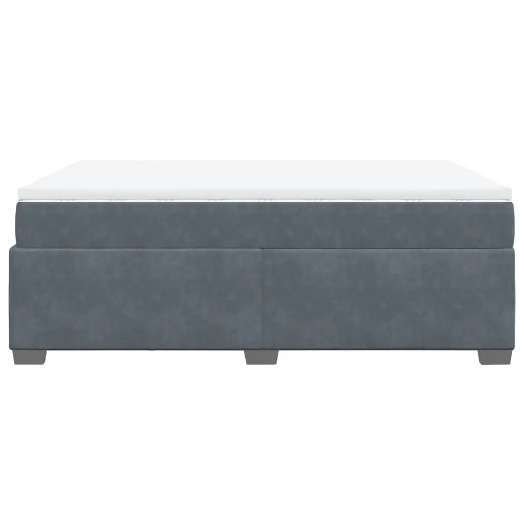 Box Spring Bed Dark Grey Velvet Full Size Pocket Spring Mattress with Removable Topper