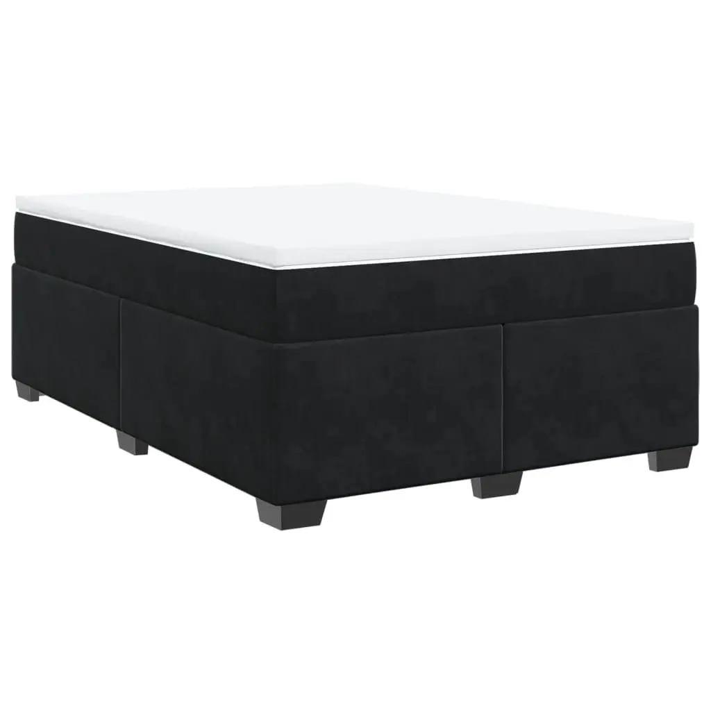 Double Box Spring Bed Grey Velvet Upholstered Frame with Pocket Spring Mattress and Slatted Base