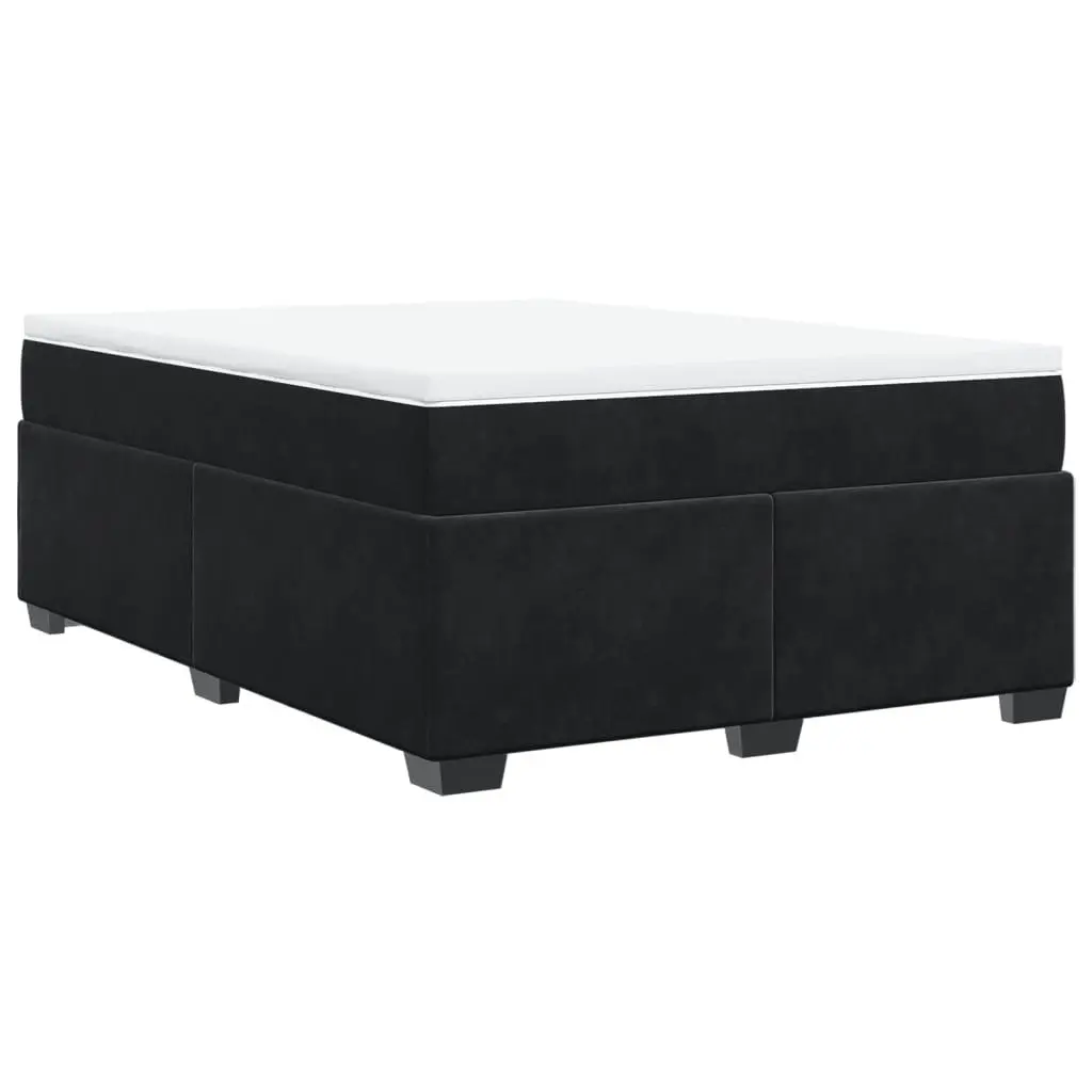 Double Box Spring Bed Grey Velvet Upholstered Frame with Pocket Spring Mattress and Slatted Base