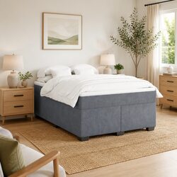 Compact Grey Velvet Box Spring Bed with Pocket Spring Mattress