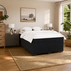 Queen Box Spring Bed with Velvet and Pocket Spring Mattress