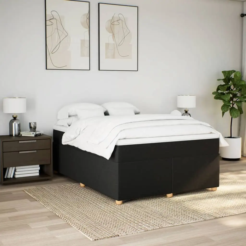 Double Bed Black Fabric Pocket Spring Mattress Slatted Base