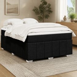 Box Spring Bed with Pocket Spring Mattress Double Size Black Fabric Bedroom