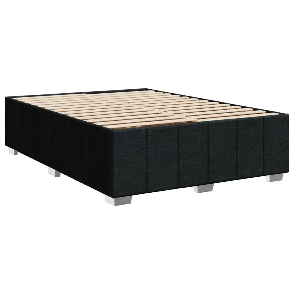Box Spring Bed Black Double Size Pocket Spring Mattress with Slatted Frame