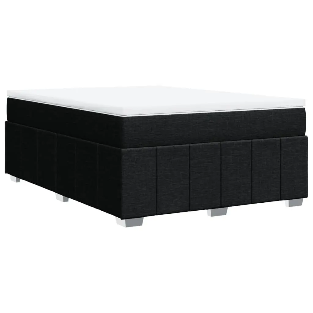Box Spring Bed Black Double Size Pocket Spring Mattress with Slatted Frame