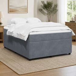 Concise Comfort: Grey Velvet Box Spring Bed