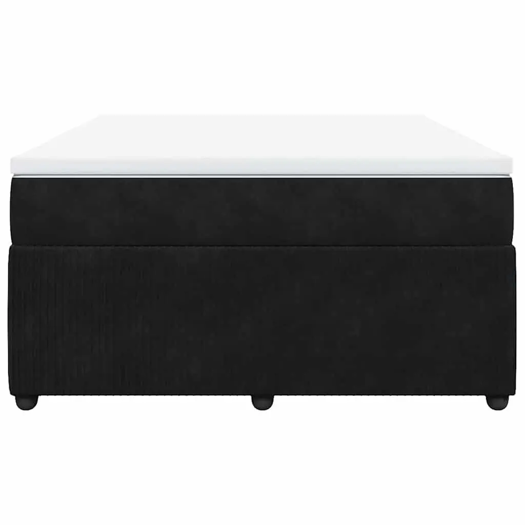 Pocket Sprung Mattress Box Spring Bed Black Velvet Double Upholstered Frame with Removable Topper and Slatted Base