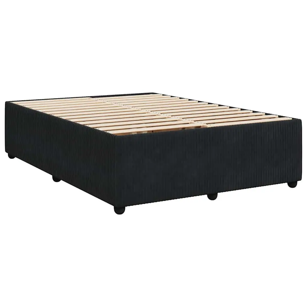 Pocket Sprung Mattress Box Spring Bed Black Velvet Double Upholstered Frame with Removable Topper and Slatted Base