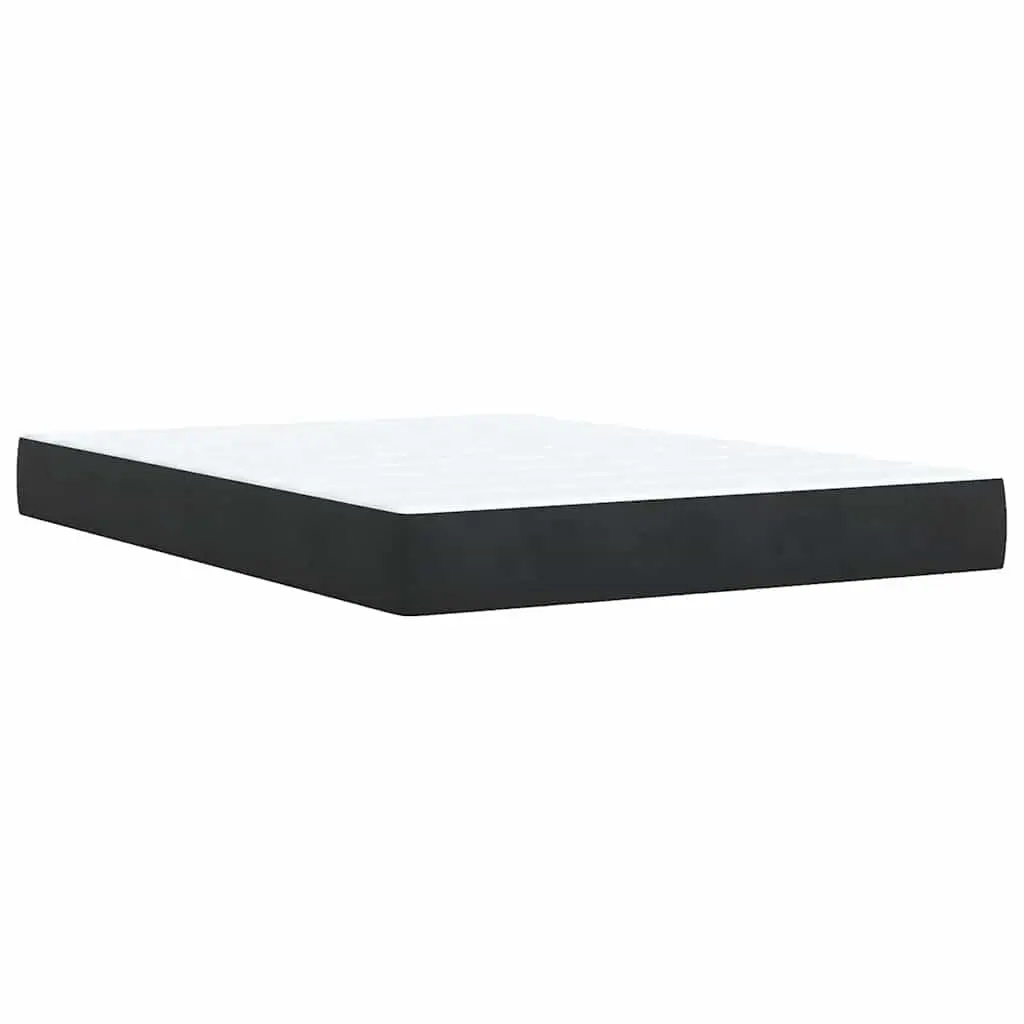 Pocket Sprung Mattress Box Spring Bed Black Velvet Double Upholstered Frame with Removable Topper and Slatted Base
