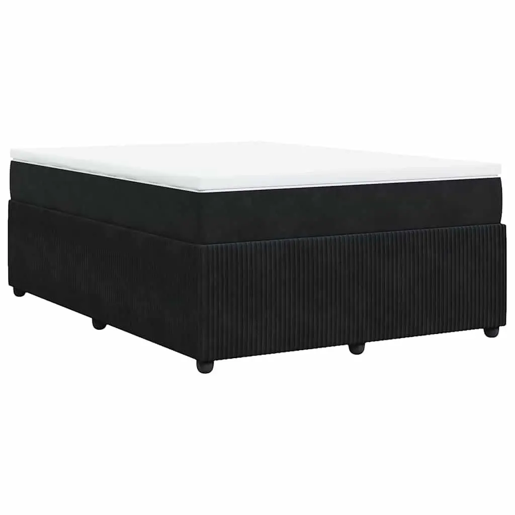 Pocket Sprung Mattress Box Spring Bed Black Velvet Double Upholstered Frame with Removable Topper and Slatted Base