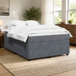Concise Grey Velvet Queen Box Spring Bed and Mattress