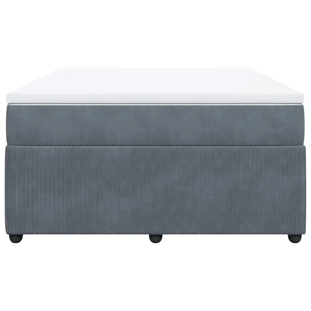Queen Size Bed Frame Grey Velvet Pocket Spring Mattress with Slatted Base
