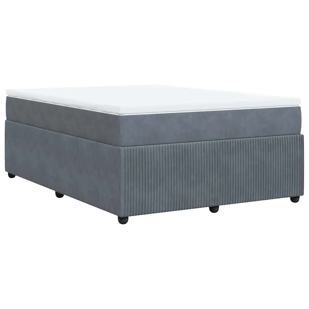 Queen Size Bed Frame Grey Velvet Pocket Spring Mattress with Slatted Base