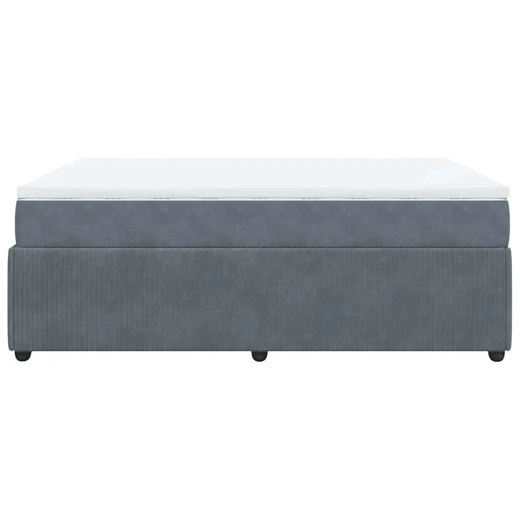 Queen Size Bed Frame Grey Velvet Pocket Spring Mattress with Slatted Base