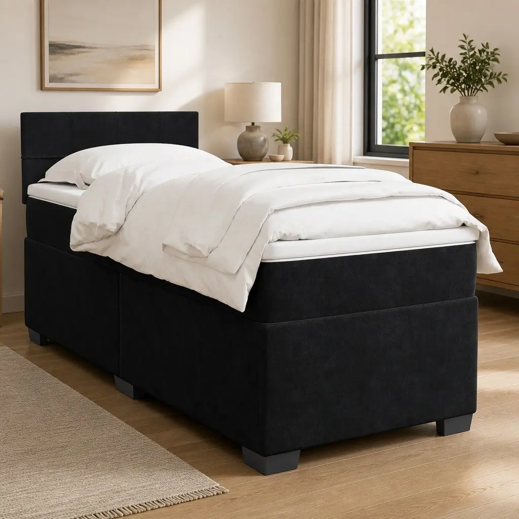 Box Spring Bed Black King Single Pocket Spring Mattress with Topper