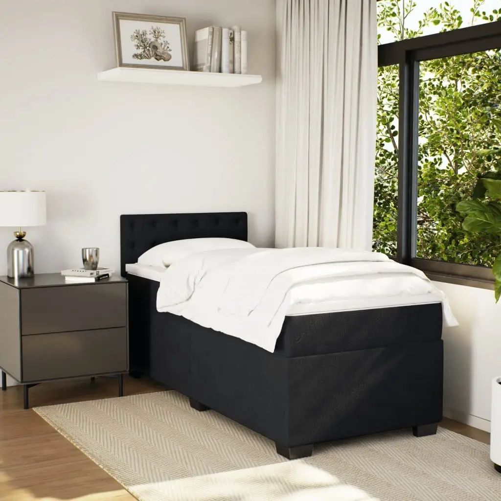 Box Spring Bed Black King Single Pocket Spring Mattress Fabric Frame Slats