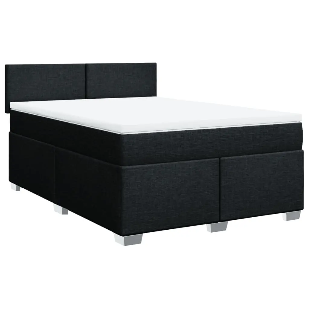 Double Box Spring Bed with Pocket Spring Mattress Black Fabric Bedroom Furniture