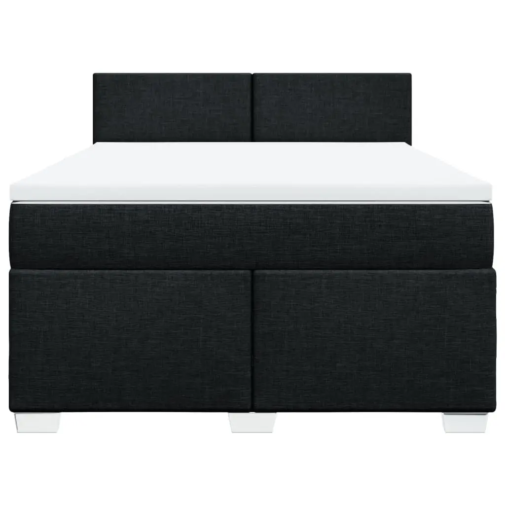 Double Box Spring Bed with Pocket Spring Mattress Black Fabric Bedroom Furniture