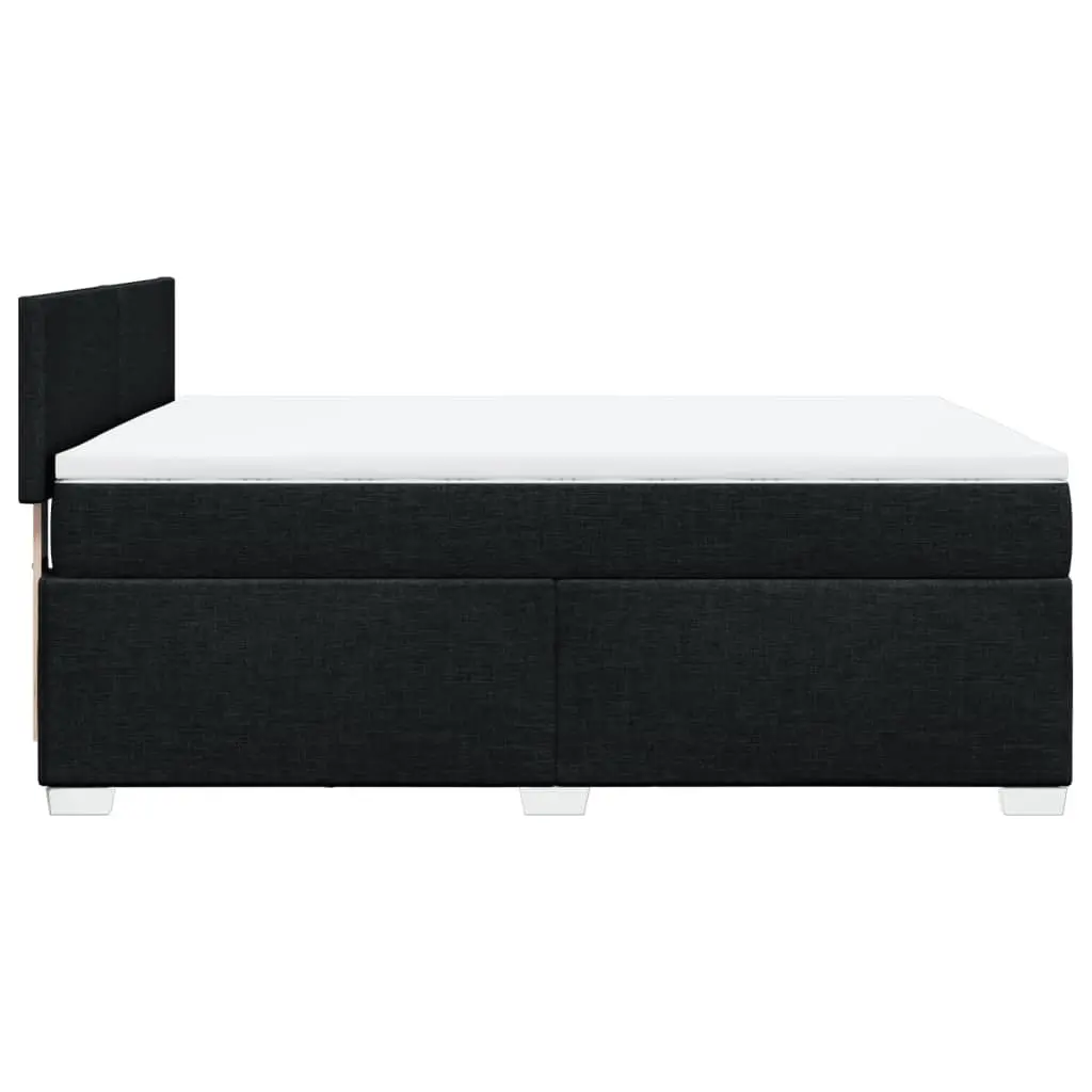 Double Box Spring Bed with Pocket Spring Mattress Black Fabric Bedroom Furniture