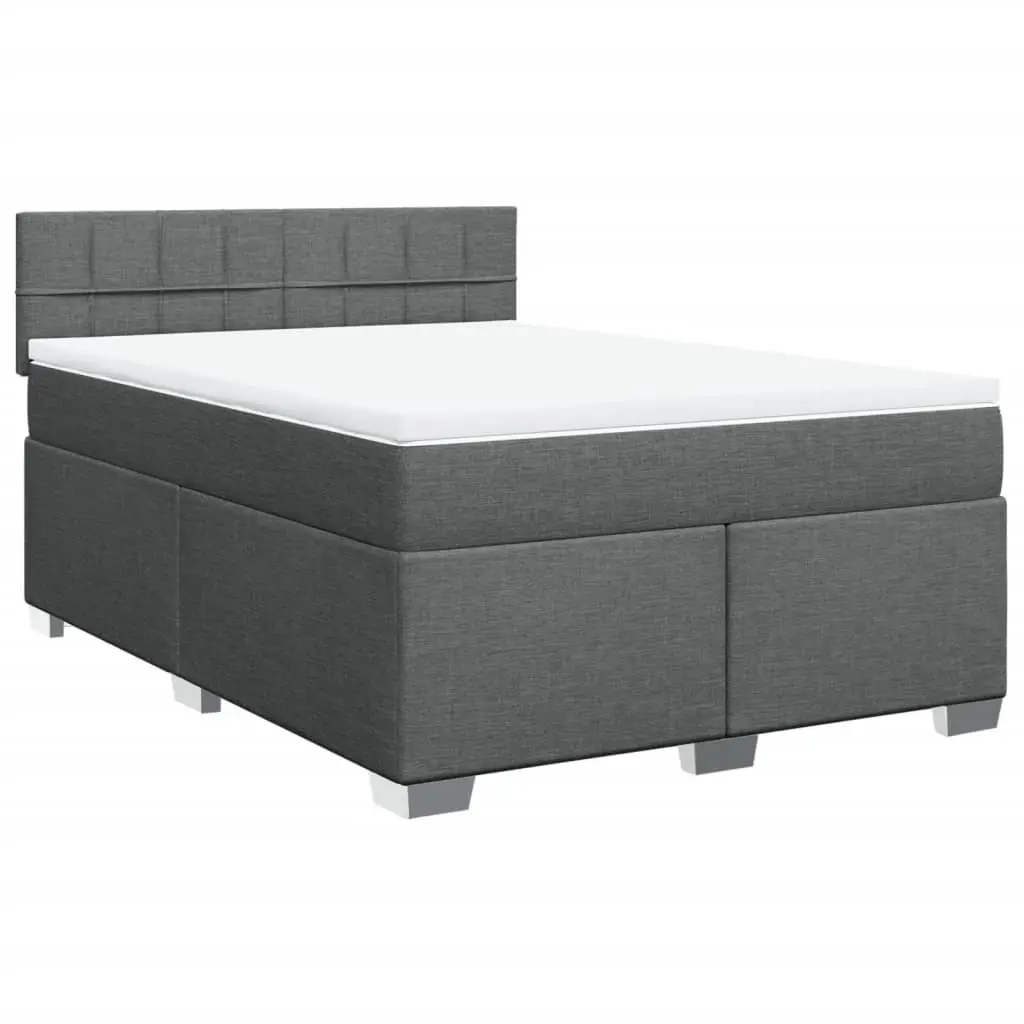 Double Box Spring Bed with Pocket Mattress Black Fabric Frame Bedroom Furniture