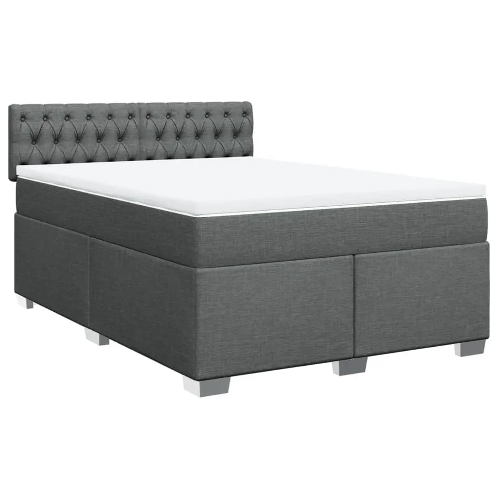 Double Box Spring Bed Black Double Pocket Sprung Mattress Fabric Frame Slats
