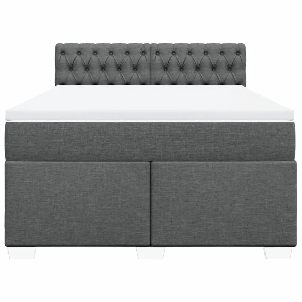 Double Box Spring Bed Black Double Pocket Sprung Mattress Fabric Frame Slats