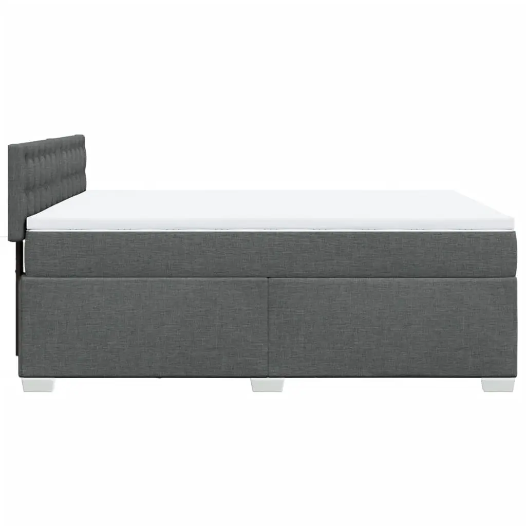Double Box Spring Bed Black Fabric Frame with Pocket Spring Mattress and Removable Topper