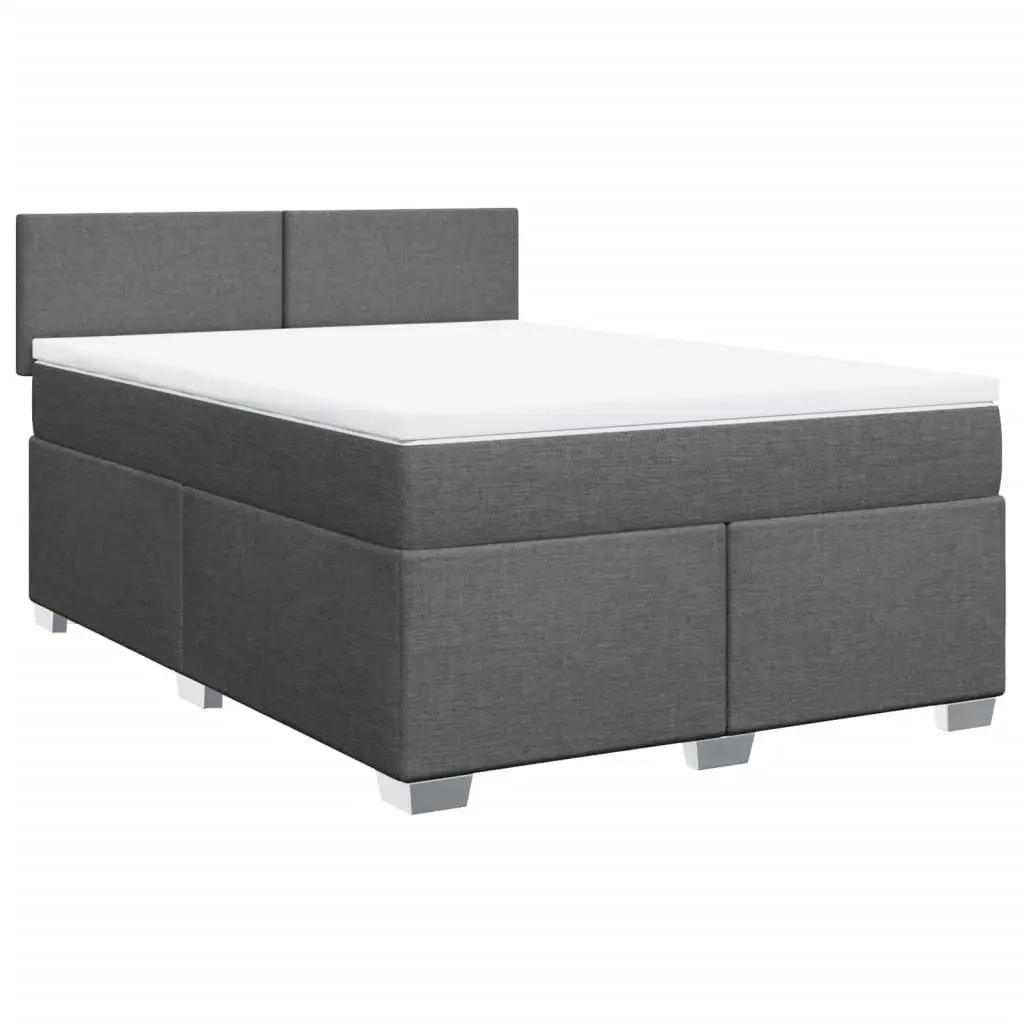 Queen Bed Grey Fabric Frame Pocket Spring Mattress Slatted Base