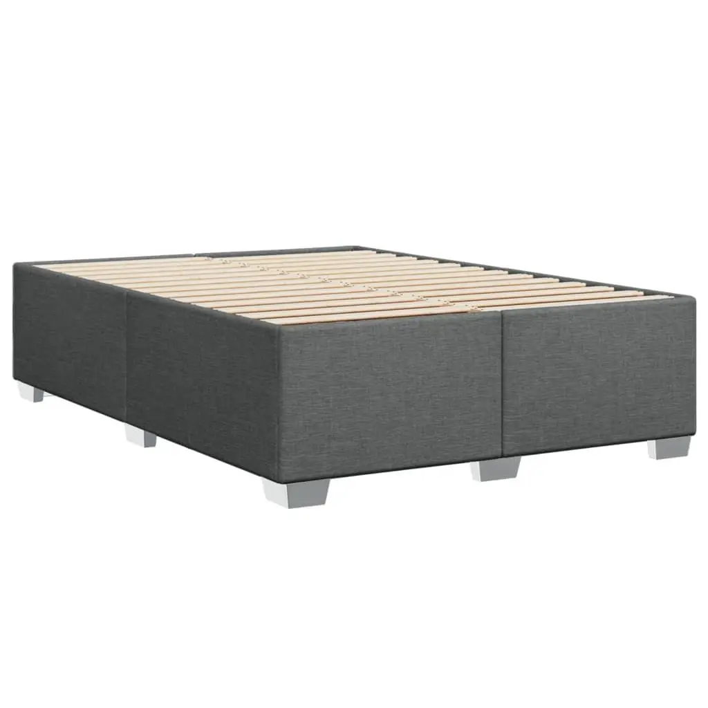 Queen Bed Grey Fabric Frame Pocket Spring Mattress Slatted Base