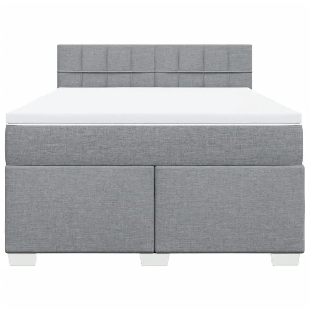 Queen Bed Grey Fabric Pocket Spring Mattress Slatted Base