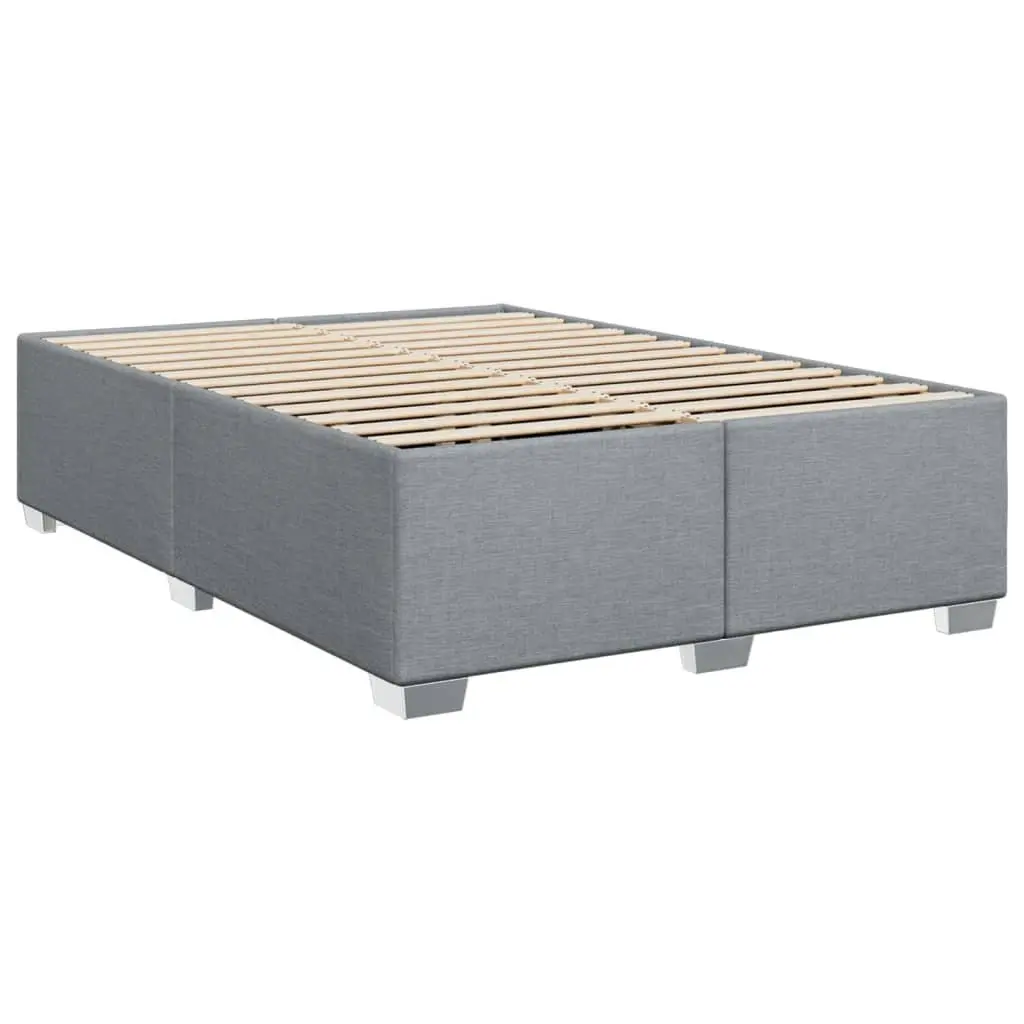 Queen Box Spring Bed Dark Grey Fabric Upholstered Frame with Pocket Spring Mattress and Removable Topper