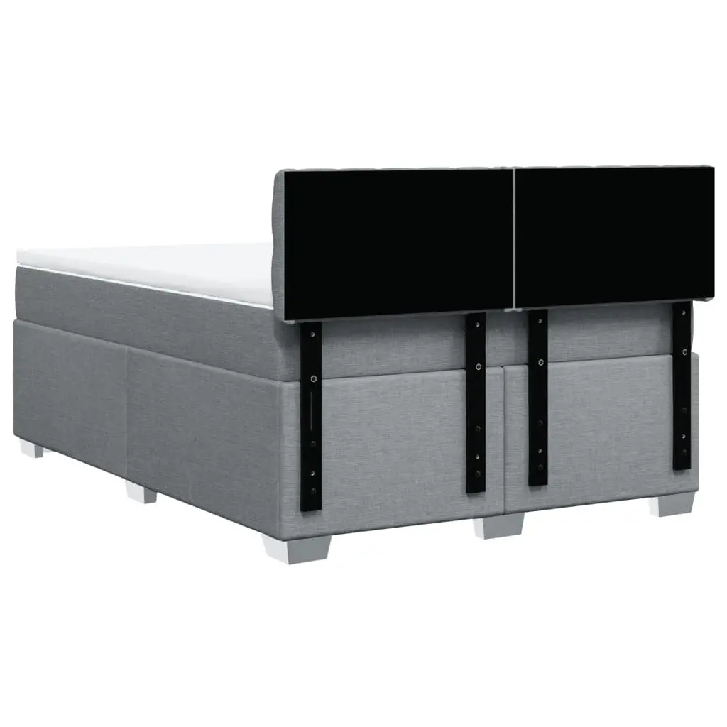 Queen Box Spring Bed Dark Grey Fabric Upholstered Frame with Pocket Spring Mattress and Removable Topper