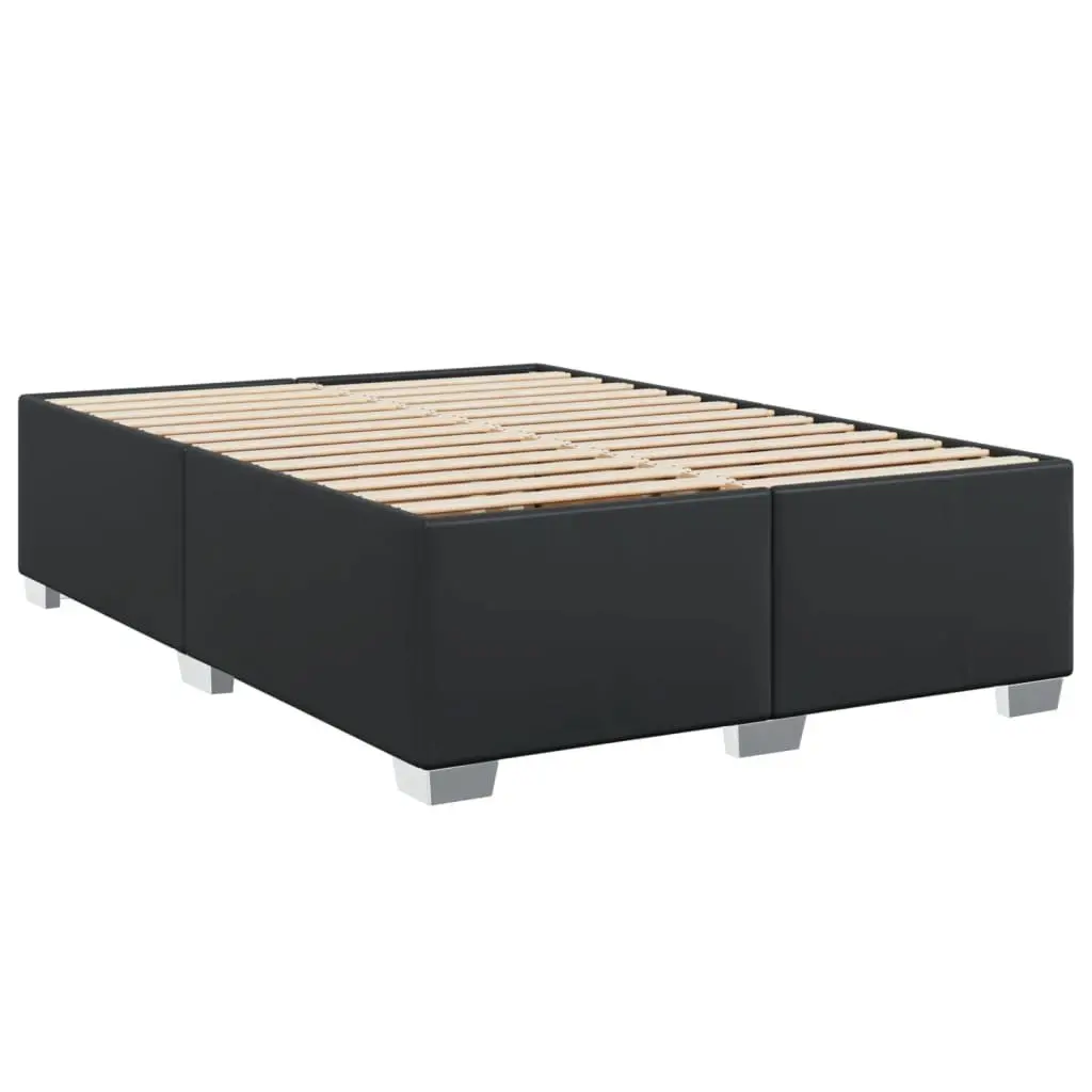Queen Bed Black Faux Leather Pocket Spring Mattress Integrated Slatted Base