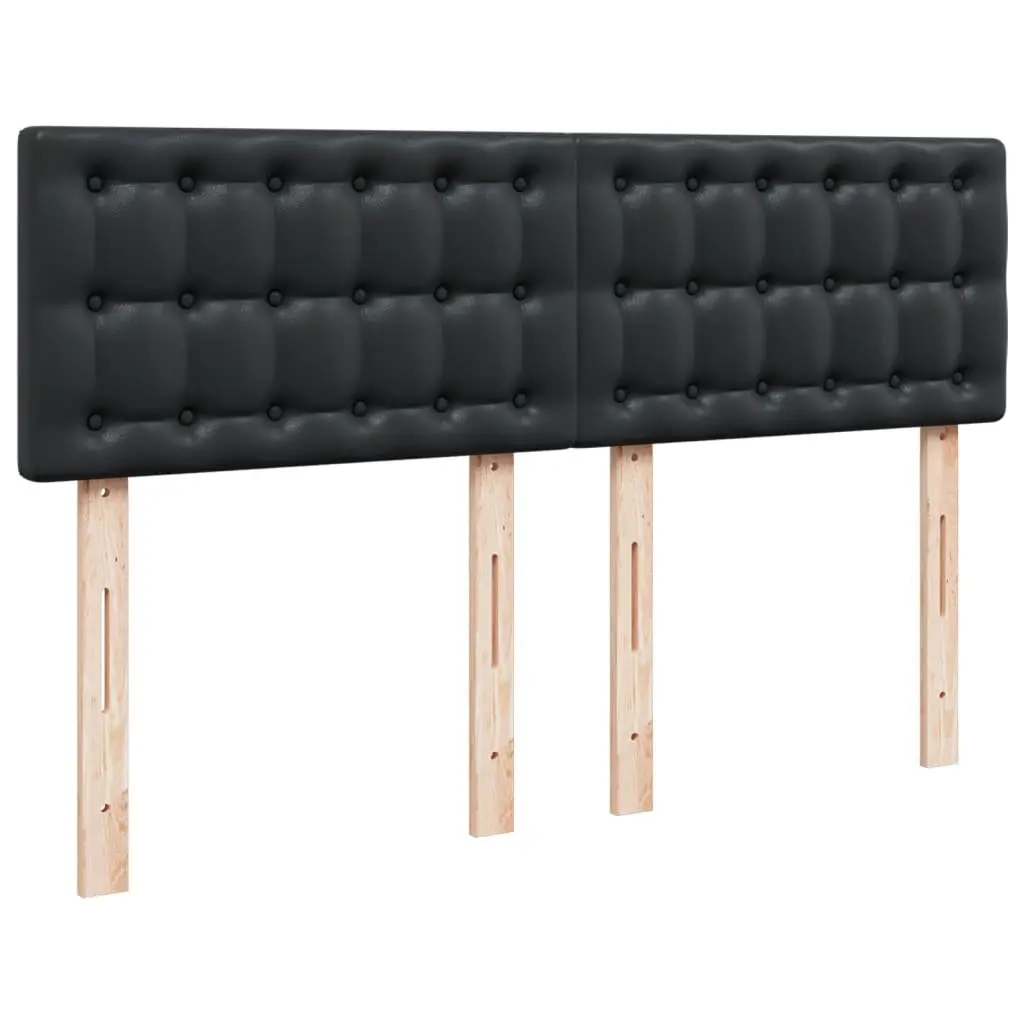 Queen Bed Black Faux Leather Pocket Spring Mattress Integrated Slatted Base