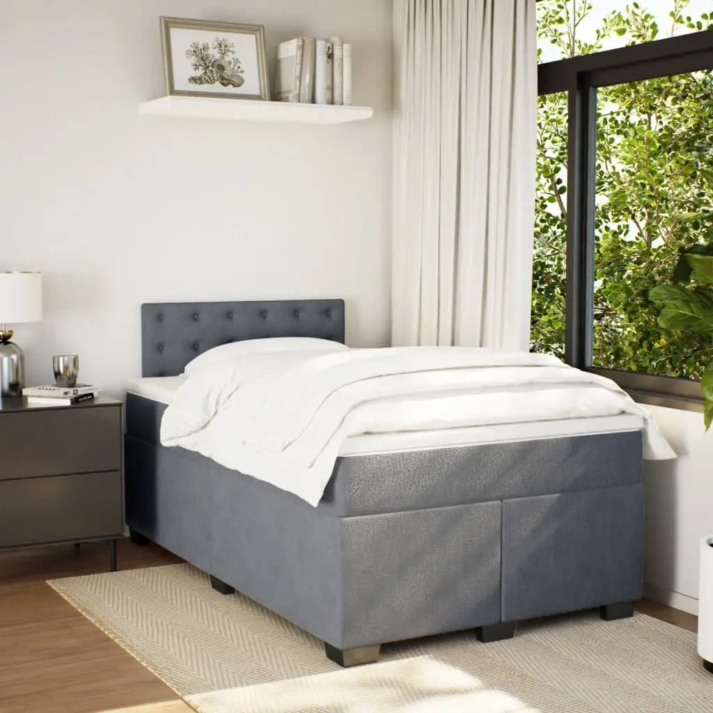 Double Bed Frame Set Dark Grey Velvet Double Pocket Spring Mattress with Topper