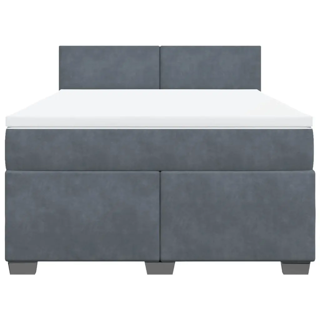 Box Spring Bed Black Queen Velvet Upholstered Frame Pocket Spring Mattress Slatted Base