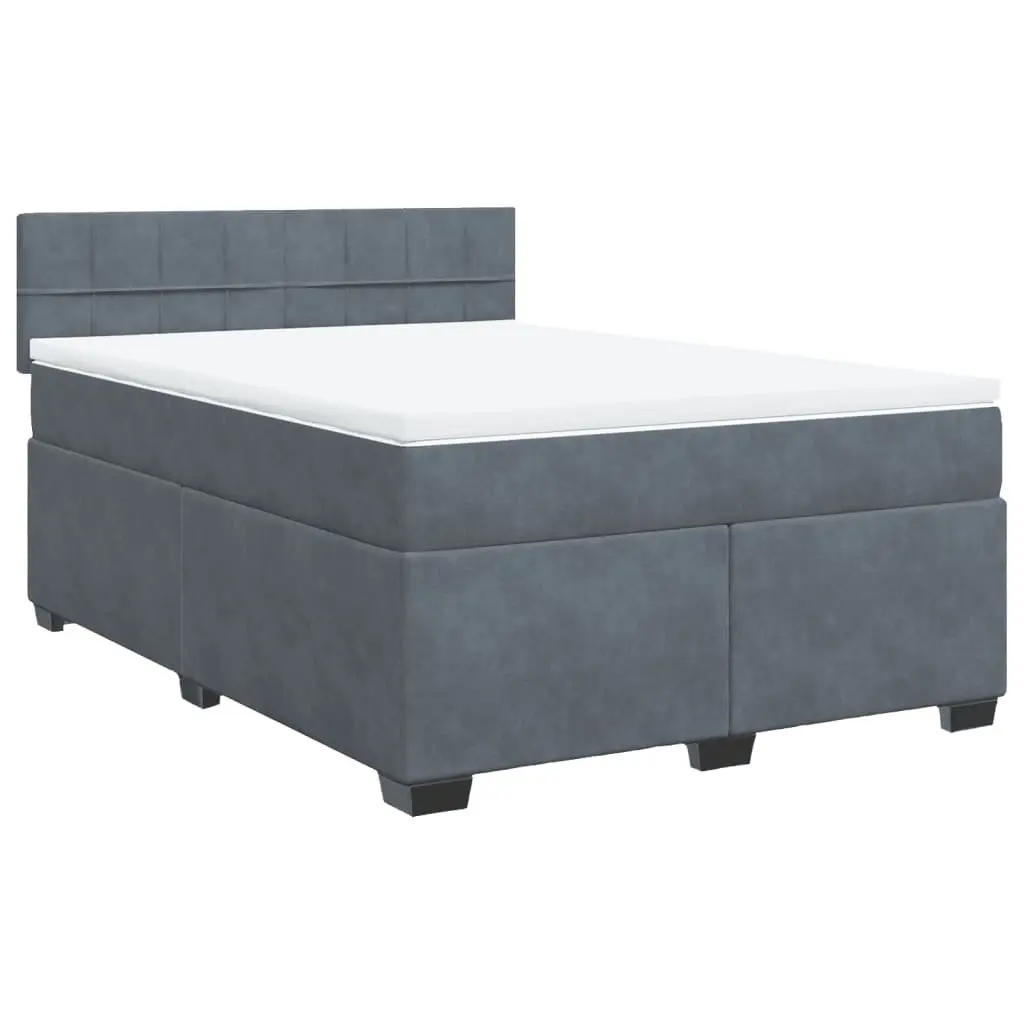 Box Spring Bed Black Queen Size Velvet Upholstery Pocket Spring Mattress