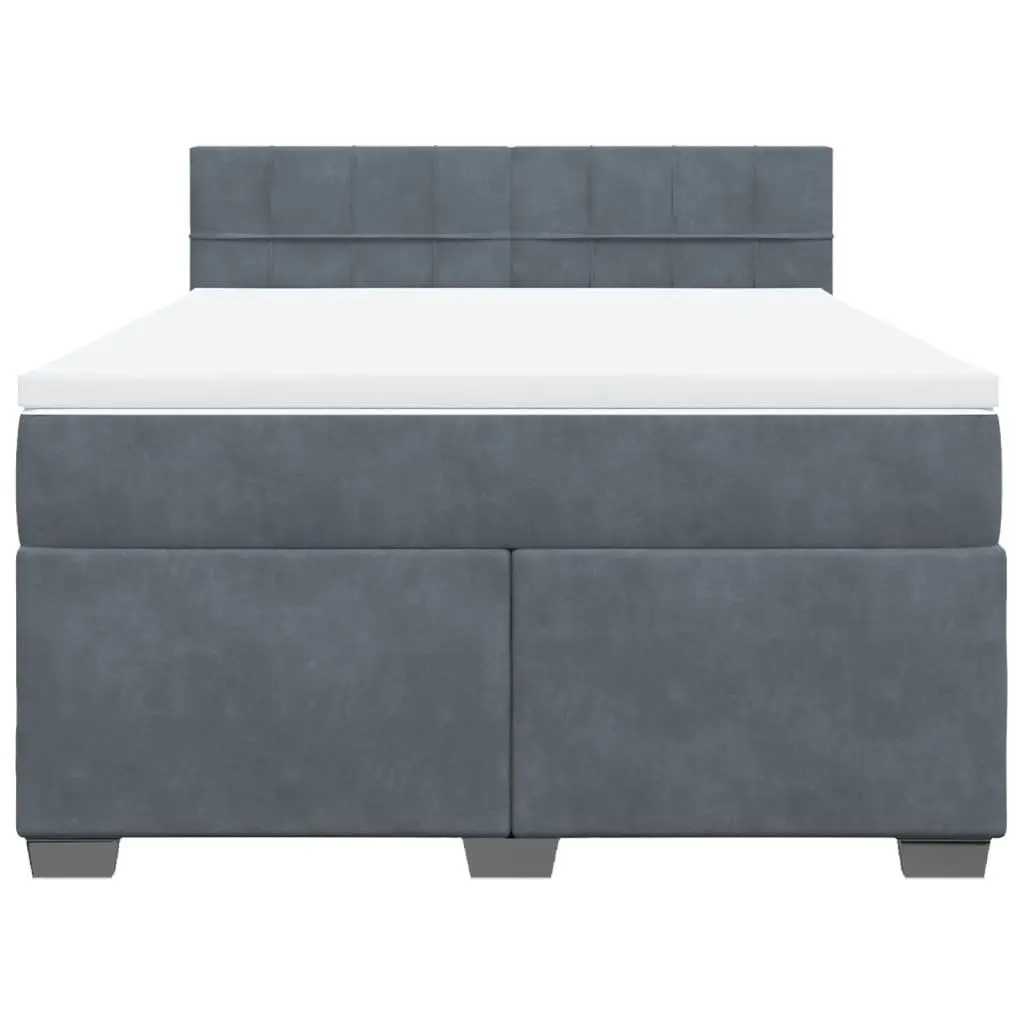 Box Spring Bed Black Queen Size Velvet Upholstery Pocket Spring Mattress