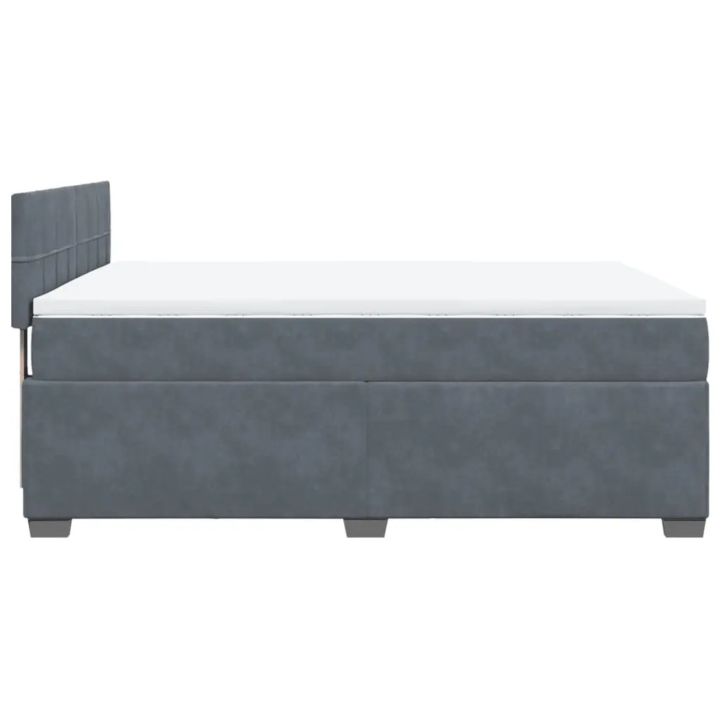 Box Spring Bed Black Queen Size Velvet Upholstery Pocket Spring Mattress