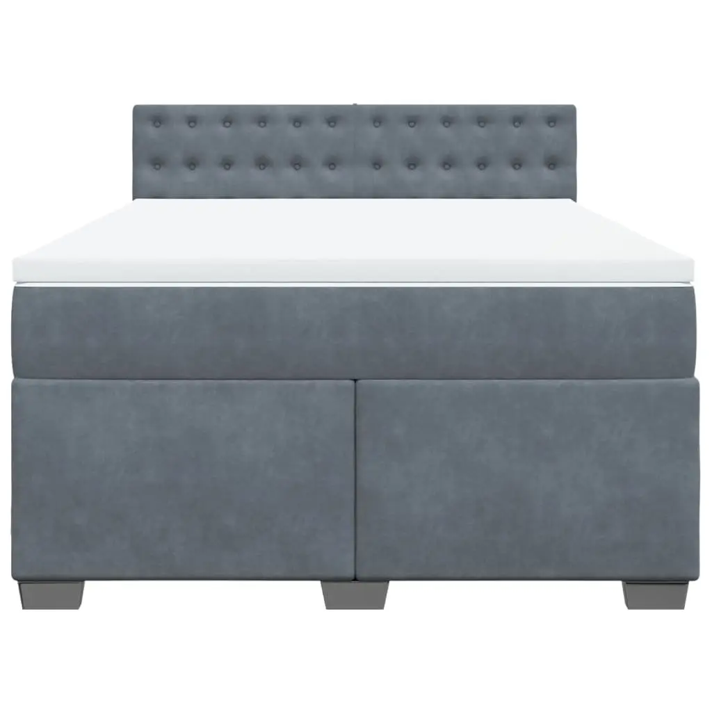 Queen Bed Frame Dark Grey Velvet Pocket Spring Mattress Topper