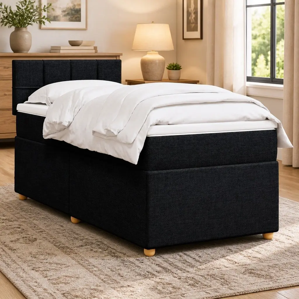 Box Spring Bed King Single Black Fabric Pocket Spring Mattress