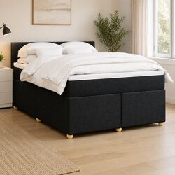 Double Box Spring Bed with Mattress in Black Fabric
