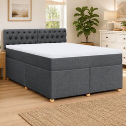 Compact Grey Fabric Box Spring Bed with Pocket Springs