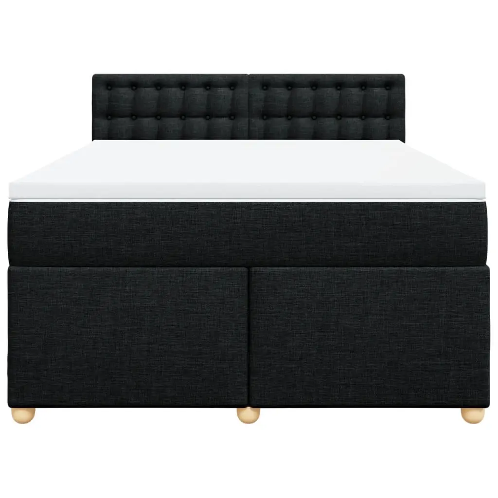 Double Box Spring Bed with Pocket Spring Mattress Black Fabric Frame