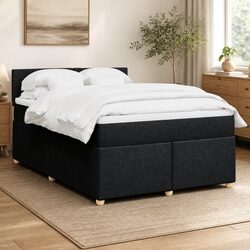 Concise Queen Box Spring Bed with Pocket Mattress, Black