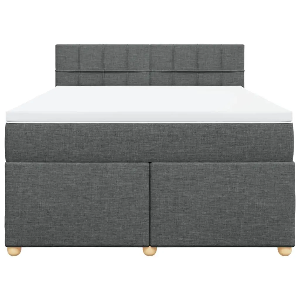 Queen Box Spring Bed Grey Fabric Frame Pocket Sprung Mattress Slats
