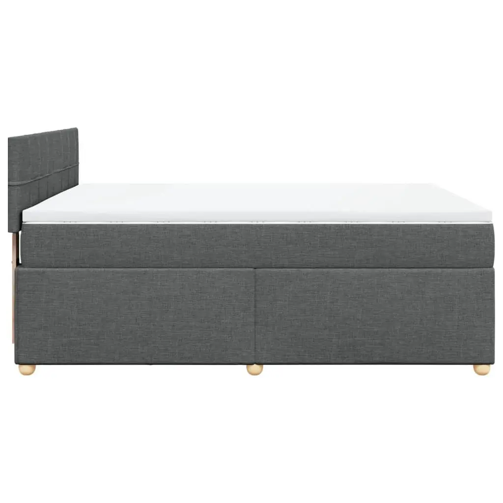 Queen Box Spring Bed Grey Fabric Frame Pocket Sprung Mattress Slats