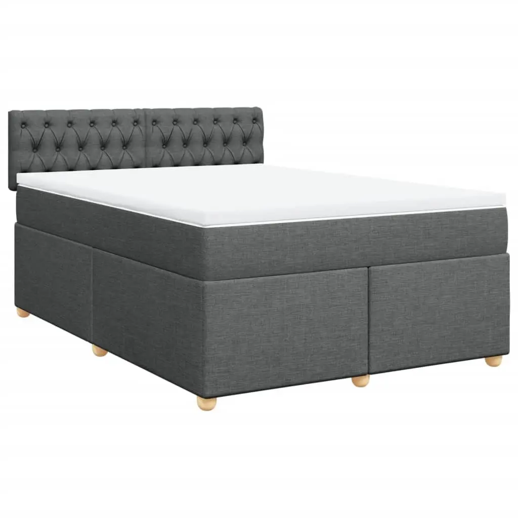 Queen Bed Dark Grey Pocket Spring Mattress Soft Topper